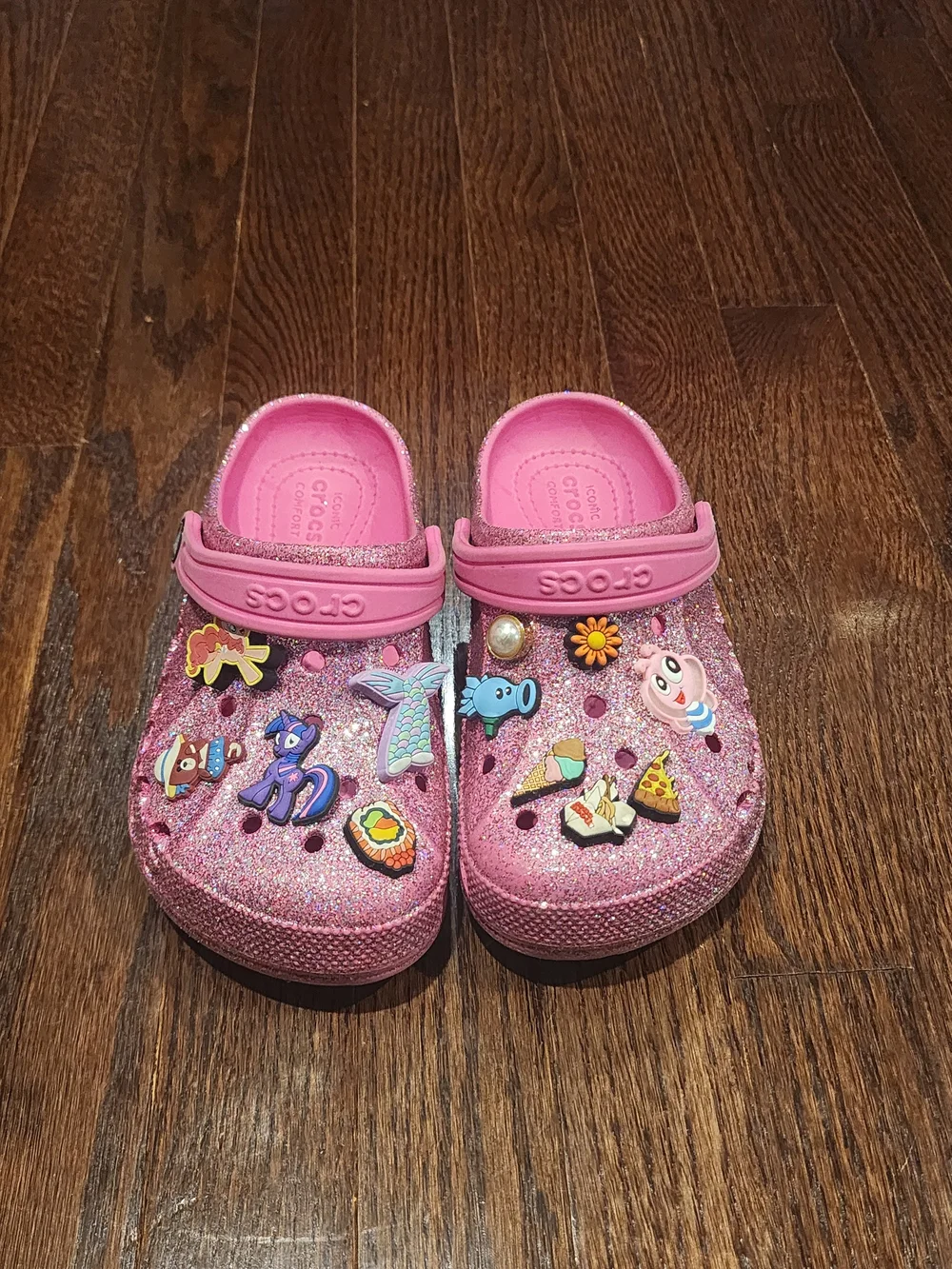 Crocs Kids' Pink Glitter Clogs with Fun Charms